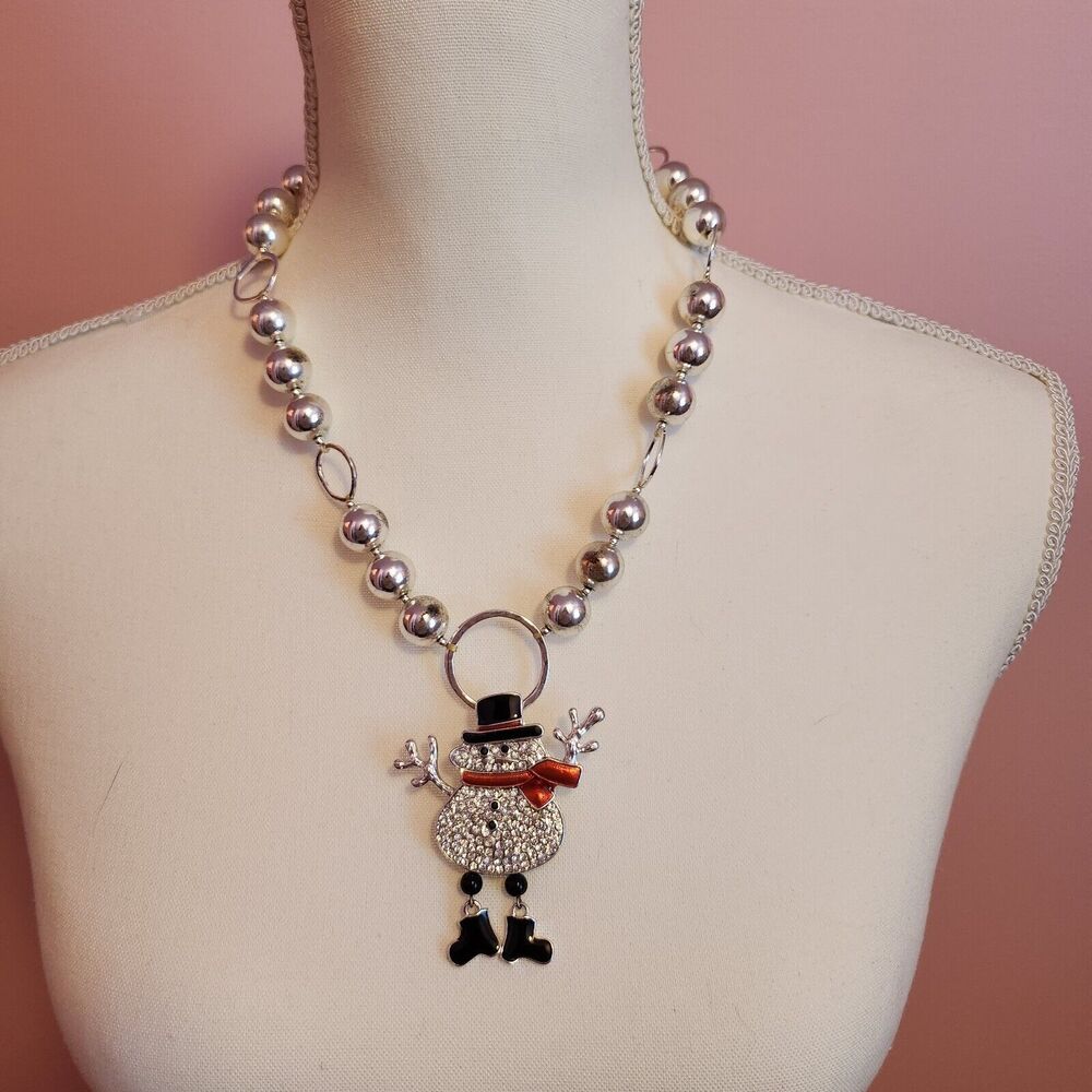 Silver Snowman Necklace And Removeable Pendant Cute Winter Jewelry